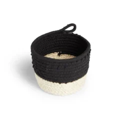 Panière naturelle jacinthe d'eau coton beige et noir Ø18xH16cm