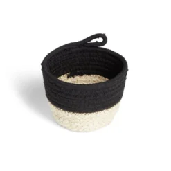 Panière naturelle jacinthe d'eau coton beige et noir Ø15xH12cm