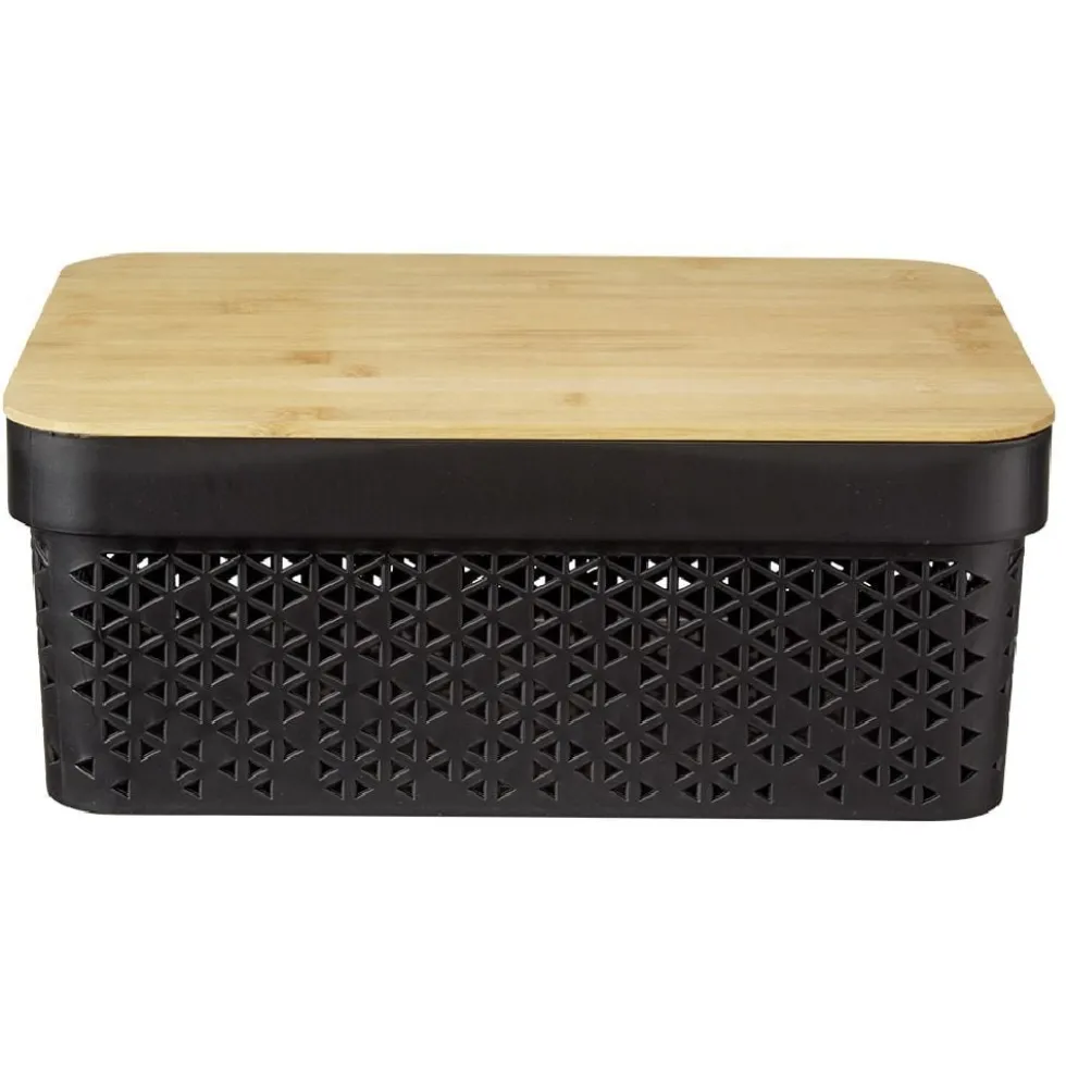Panière noire avec couvercle bambou naturel H12 cm