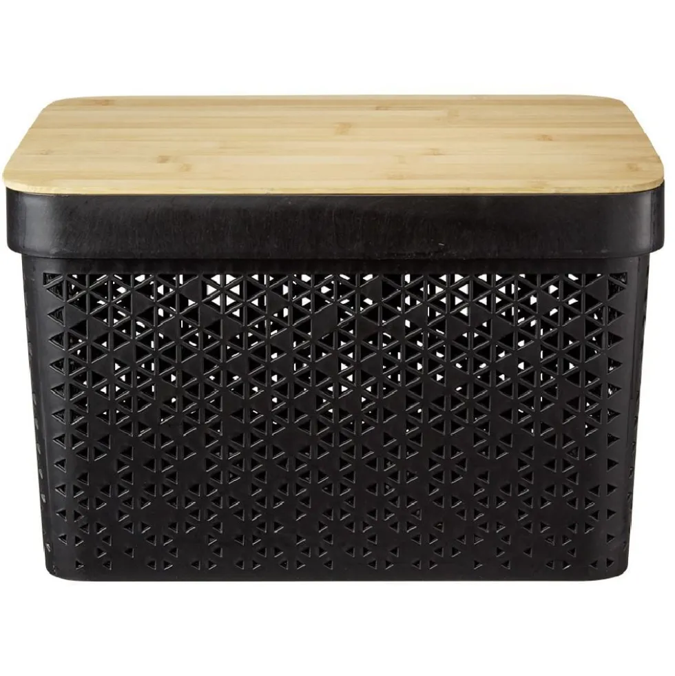 Panière noire avec couvercle bambou naturel H13,5 cm