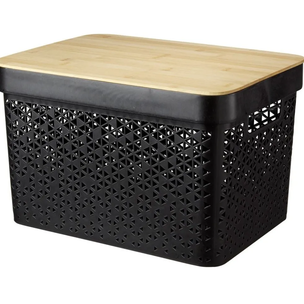 Panière noire avec couvercle bambou naturel H13,5 cm