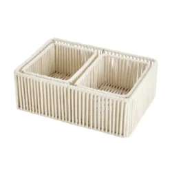Panière pliante x3 cordage laine bouclée beige 1x 32x11xH22cm et 2x 18x9,5xH14cm