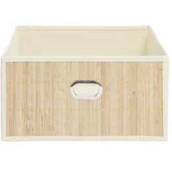 Panière rangement Box Cube tissu façade bambou 31x31xH15cm