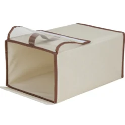 Panière rangement chaussures 12L polycoton beige et marron 34x22xH16cm
