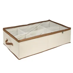 Panière rangement dessous de lit 63L à roulettes beige et marron 70x43xH21,5cm