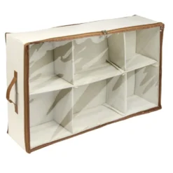 Panière rangement dessous de lit 63L à roulettes beige et marron 70x43xH21,5cm