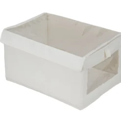 Panière rangement vêtement avec couvercle et fenêtre beige 35,5x26xH21,5cm
