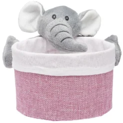 Panière ronde avec peluche animal Ø15 x H.14 cm
