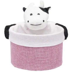 Panière ronde avec peluche animal Ø15 x H.14 cm
