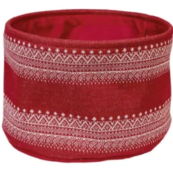 Panière ronde en laine rouge et blanc