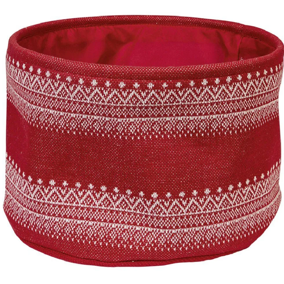 Panière ronde en laine rouge et blanc