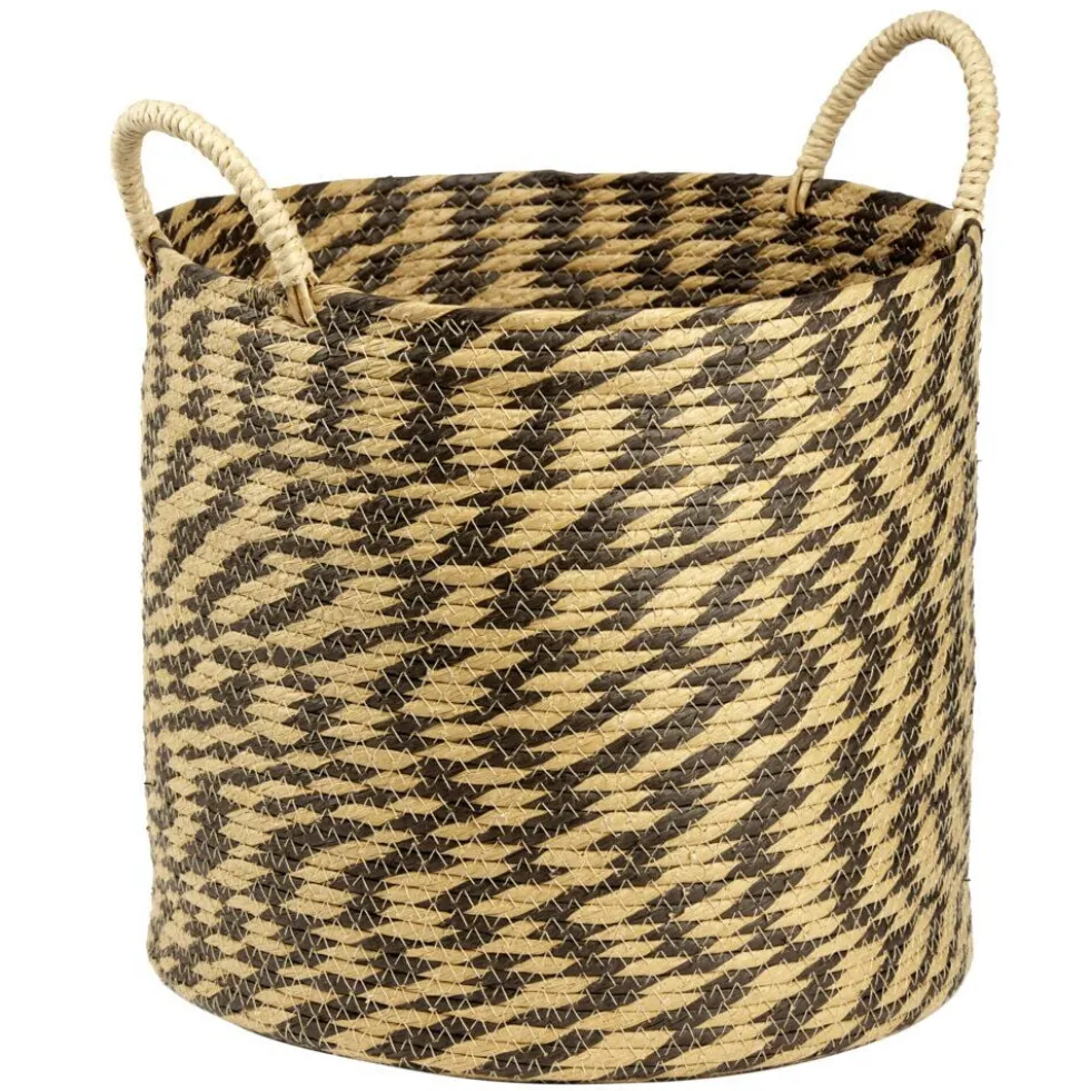 Panière ronde roseau et papier naturel noir Ø35xH35cm