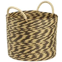 Panière ronde roseau et papier naturel noir Ø30xH25cm