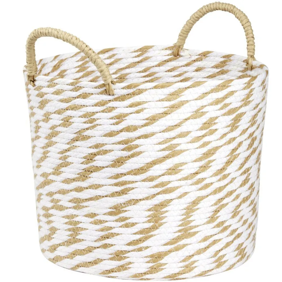Panière ronde roseau et papier naturel blanc Ø30xH25cm