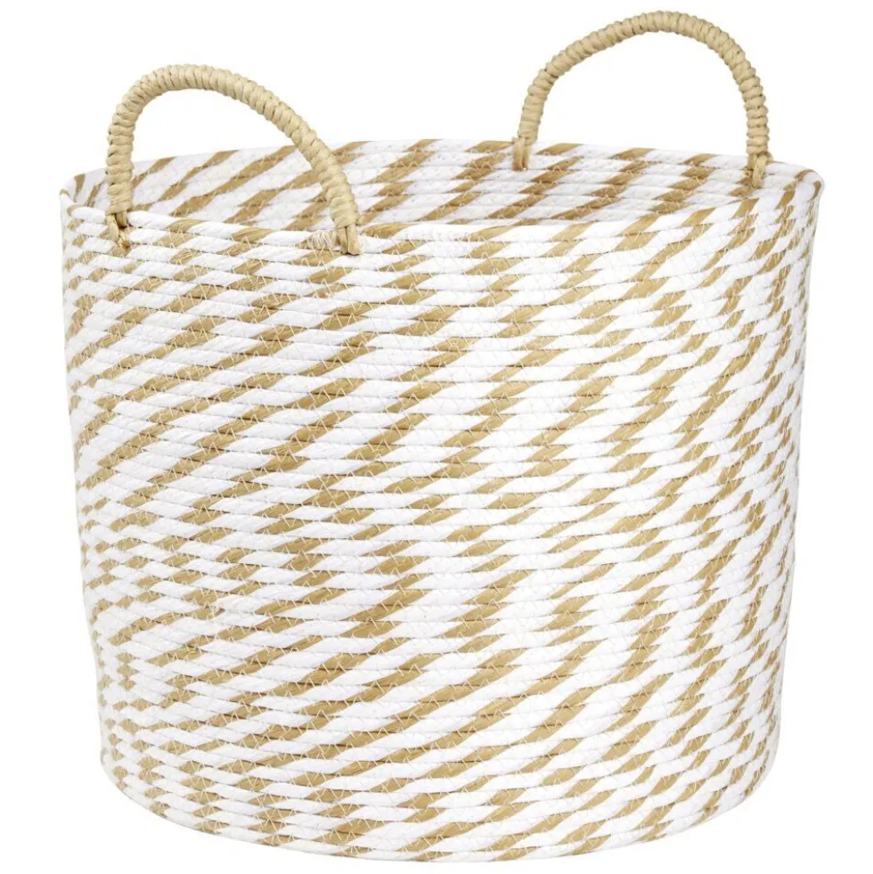 Panière ronde roseau et papier naturel blanc Ø35xH35cm