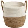 Panière tressée coton beige et jacynthe avec poignées Ø30xH28cm
