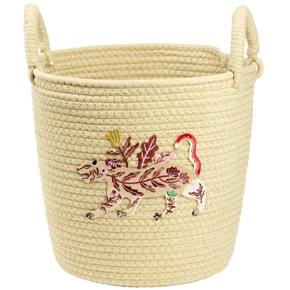 Panière tressée en coton motif animaux Ø30xH35cm (2 modèles)