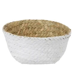 Panière tressée jonc de mer bicolore blanc naturel