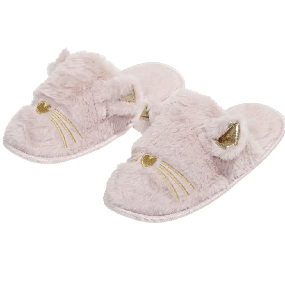 Pantoufles chaussons chat rose et doré (3 tailles)