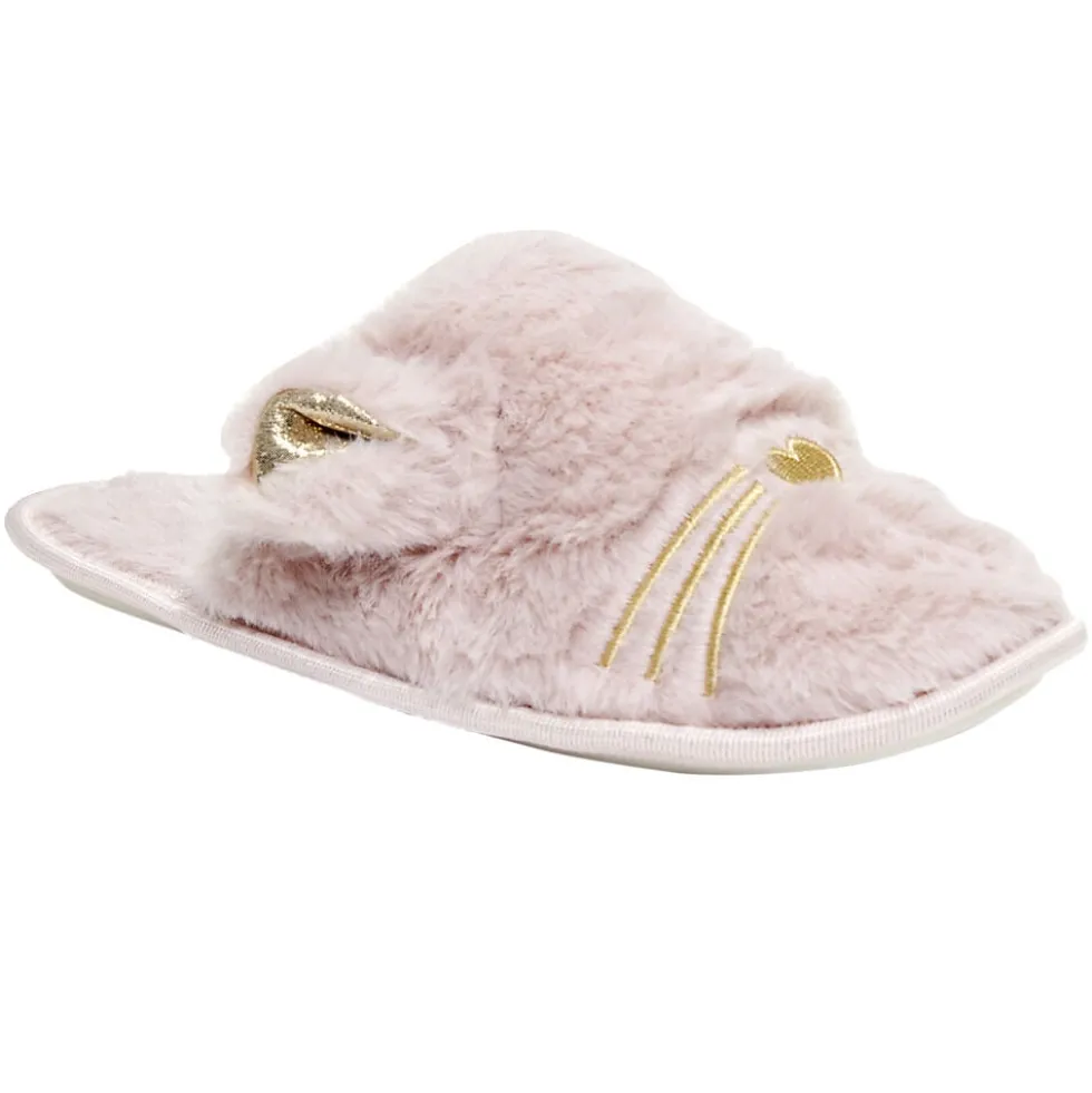 Pantoufles chaussons chat rose et doré (3 tailles)