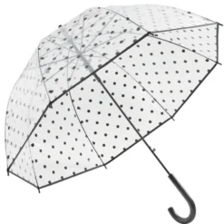 Parapluie canne automatique transparent et pois noir L87cm