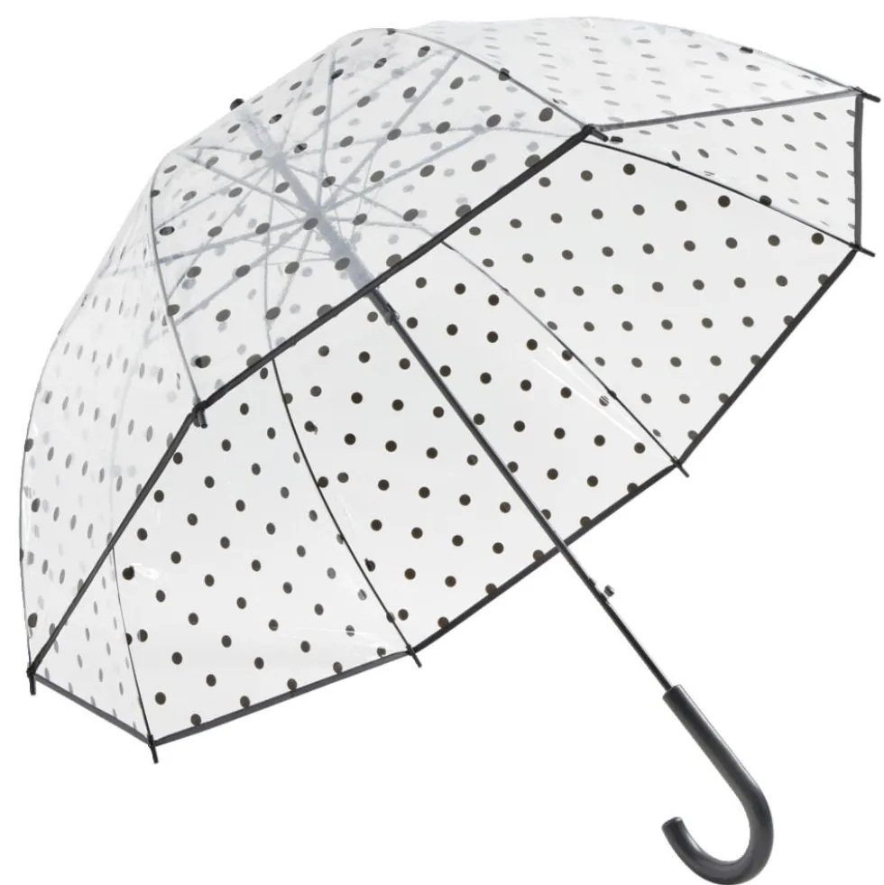 Parapluie canne automatique transparent et pois noir L87cm