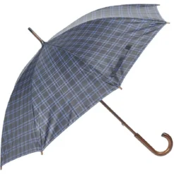 Parapluie canne à carreaux bleus et gris
