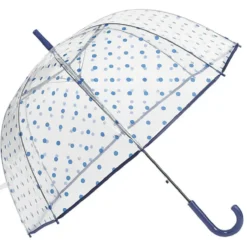 Parapluie canne transparent à pois bleus