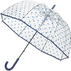 Parapluie canne transparent à pois bleus