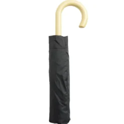Parapluie pliable manuel uni noir et manche bois L24cm