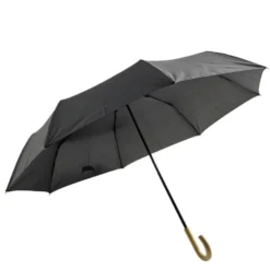 Parapluie pliable manuel uni noir et manche bois L24cm