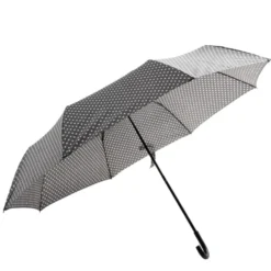 Parapluie pliable manuel uni gris et pois blanc L24cm