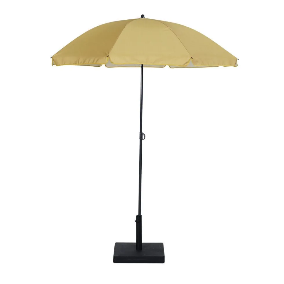 Parasol centré inclinable Sun Ø160xH195cm acier et polyester jaune