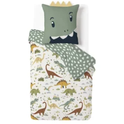Parure de lit enfant 1 personne 140x200cm réversible motif dinosaure vert