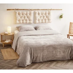 Parure de lit flanelle côtelée 240x220cm avec taies d'oreiller 63x63cm