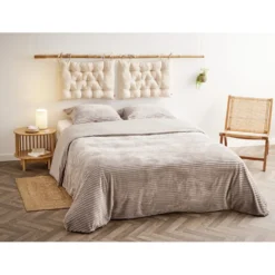 Parure de lit flanelle côtelée 240x220cm avec taies d'oreiller 63x63cm