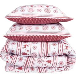 Parure de lit 2 personnes 240x220cm Noël traditionnel jacquard rouge