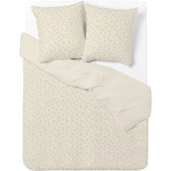 Parure de lit 2 personnes 240x220cm polycoton feuillage beige