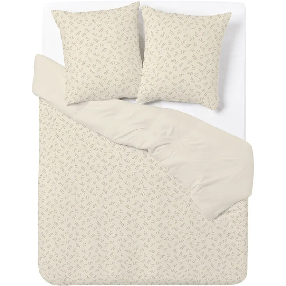 Parure de lit 2 personnes 240x220cm polycoton feuillage beige