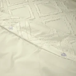 Parure de lit 2 personnes 240x220cm uni tufté (2 modèles beige ou blanc)