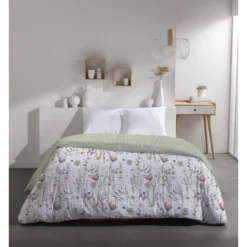 Parure de lit 3 pièces 240x260cm blanc motif floral (2 modèles)