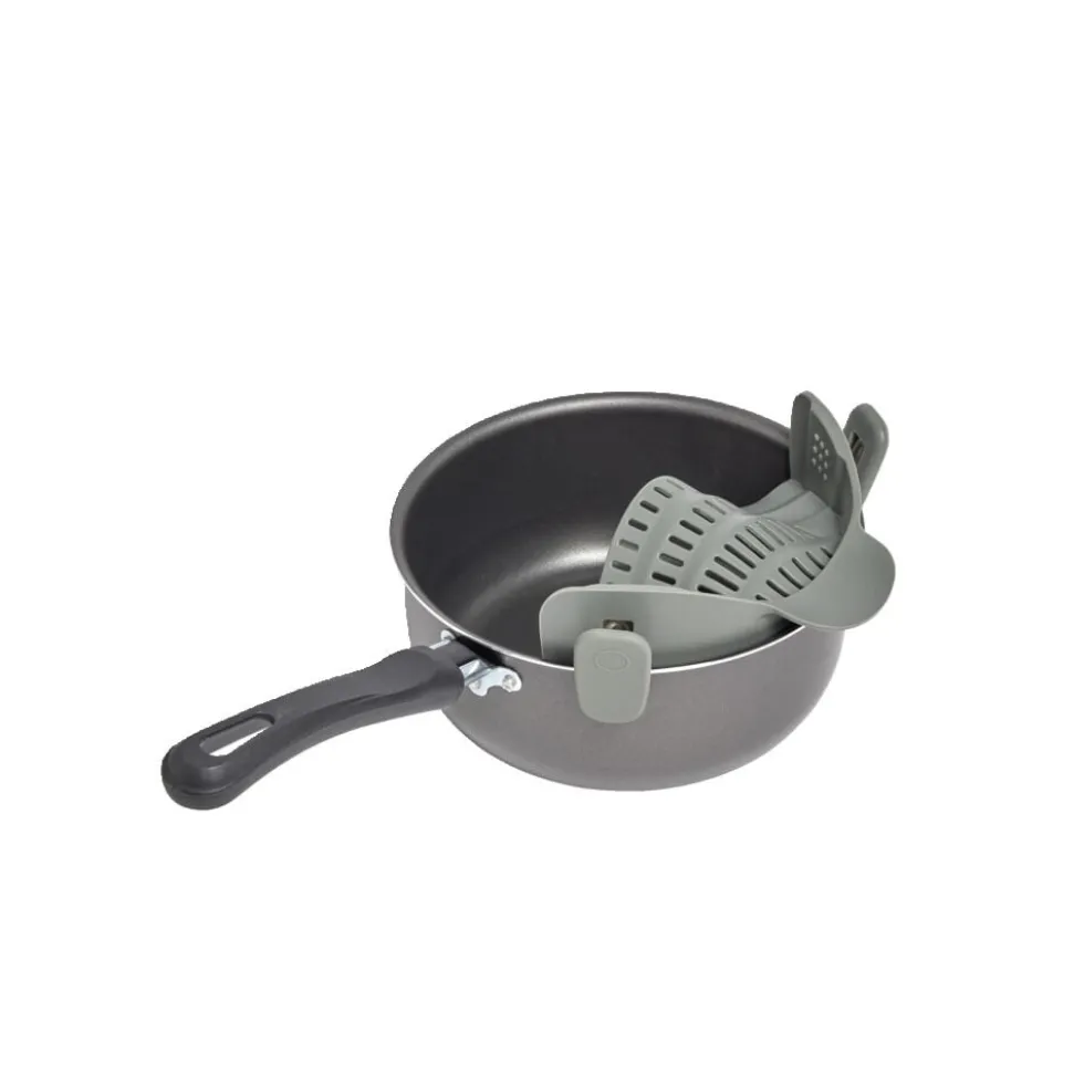 Passoire casserole à clips silicone gris