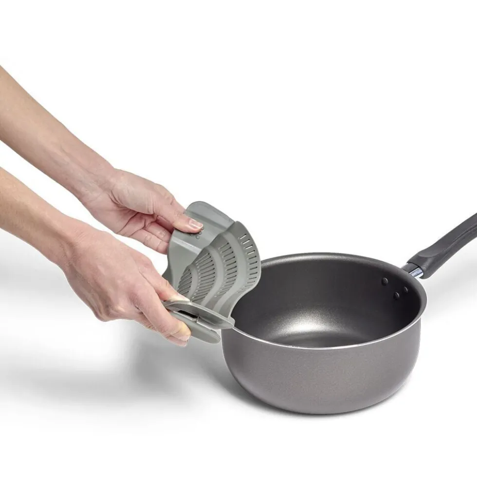 Passoire casserole à clips silicone gris