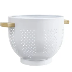 Passoire métal poignées bambou Ø22xH18cm (2 modèles noir ou blanc)