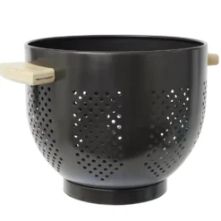 Passoire métal poignées bambou Ø22xH18cm (2 modèles noir ou blanc)