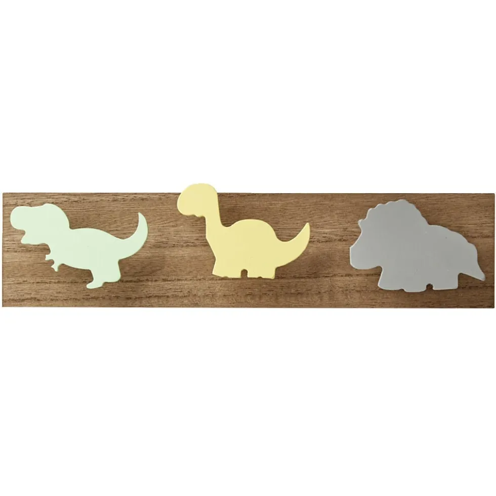 Patère bois 3 têtes enfant dinosaure 30x7xH4cm