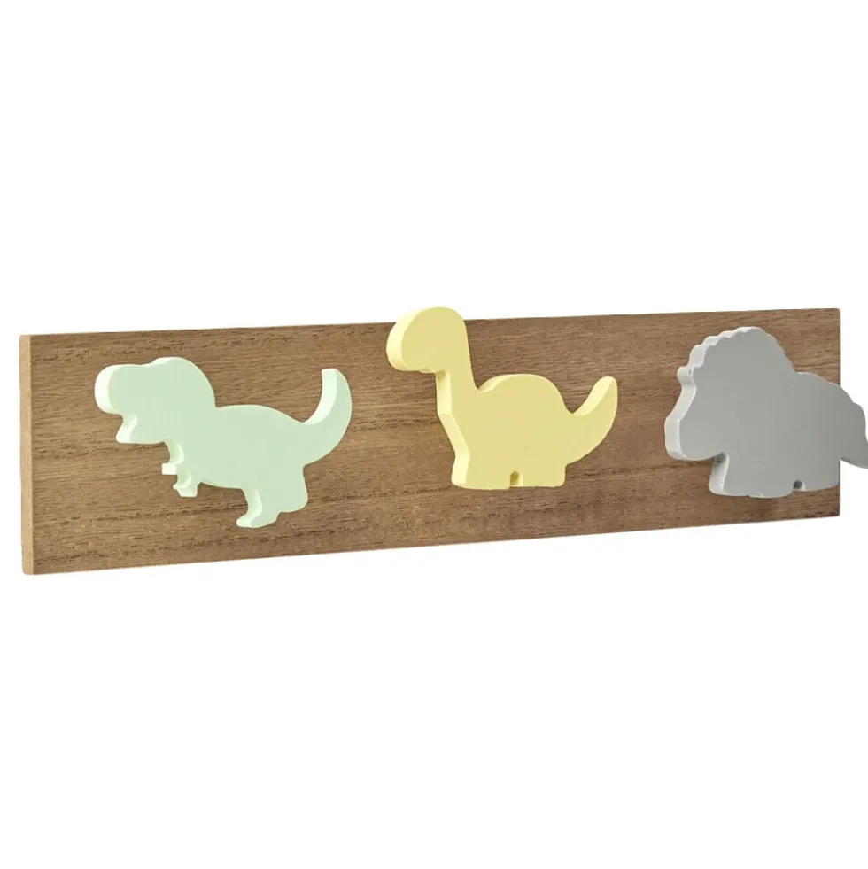 Patère bois 3 têtes enfant dinosaure 30x7xH4cm