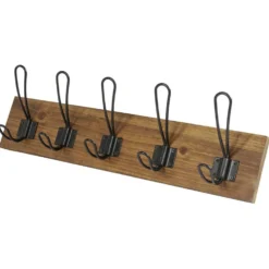 Patère en bambou 5 crochets métal noir L48cm