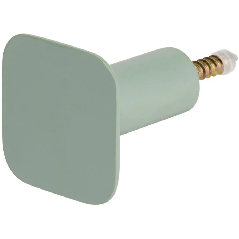Patère murale carrée vert sauge polyrésine 4,3x4,3cm