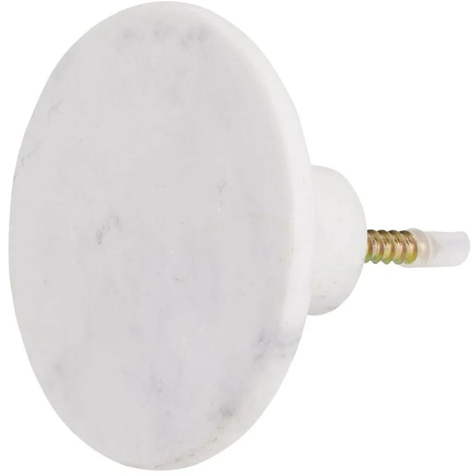 Patère murale ronde imitation marbre blanc polyrésine Ø8cm